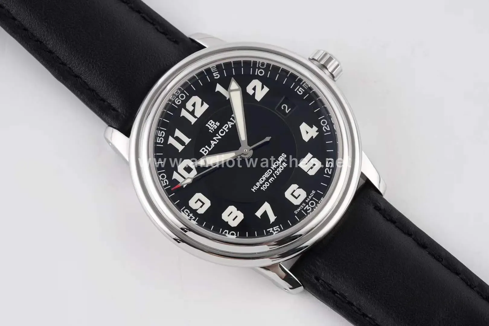 Hundred Hours Black Dial in Steel on Black Leather Strap - Image 4
