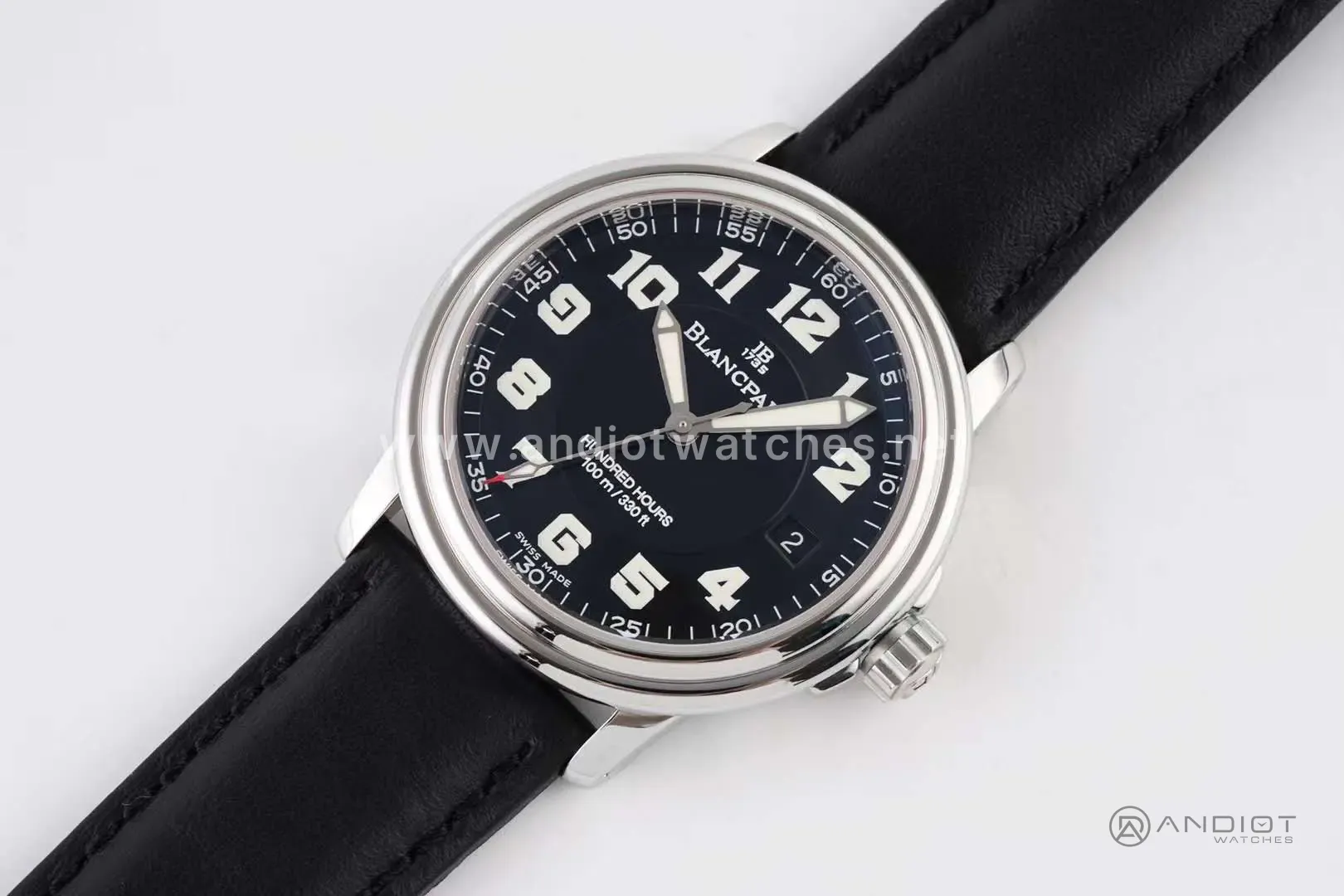 Hundred Hours Black Dial in Steel on Black Leather Strap - Image 3