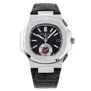 Nautilus 5980/1A-014 schwarzes Zifferblatt in Stahl am Lederarmband