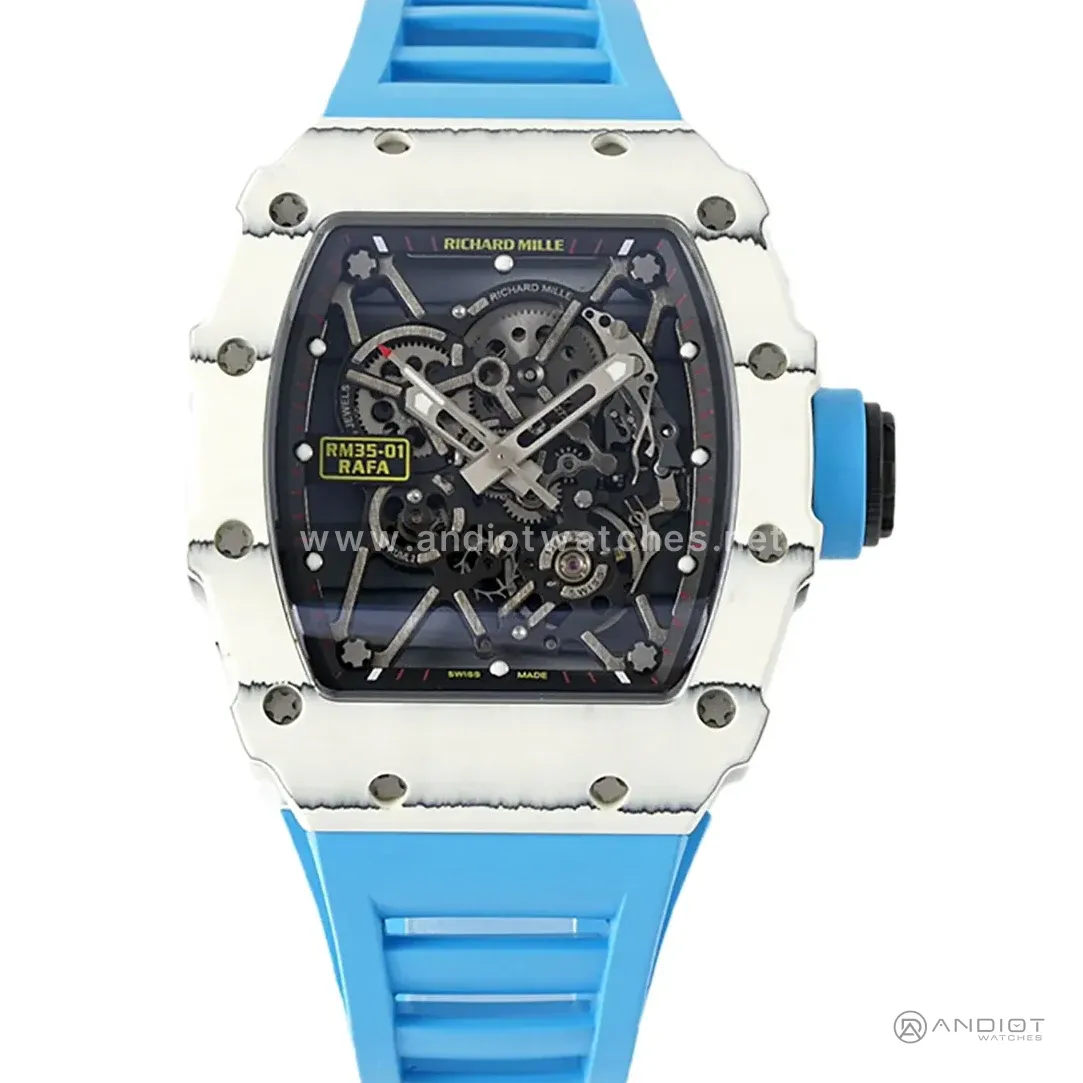 RM 035-01 Rafael Nadal White NTPT on Blue Rubber Strap (Sonic)