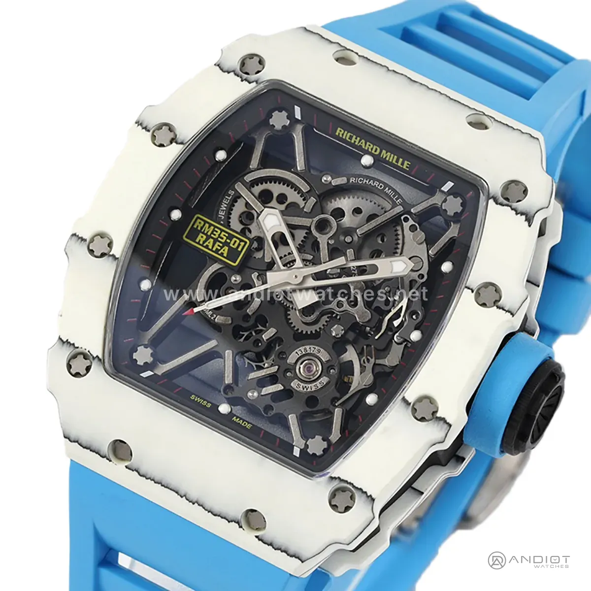 RM 035-01 Rafael Nadal NTPT bianco su cinturino in gomma blu (Sonic) - immagine 2