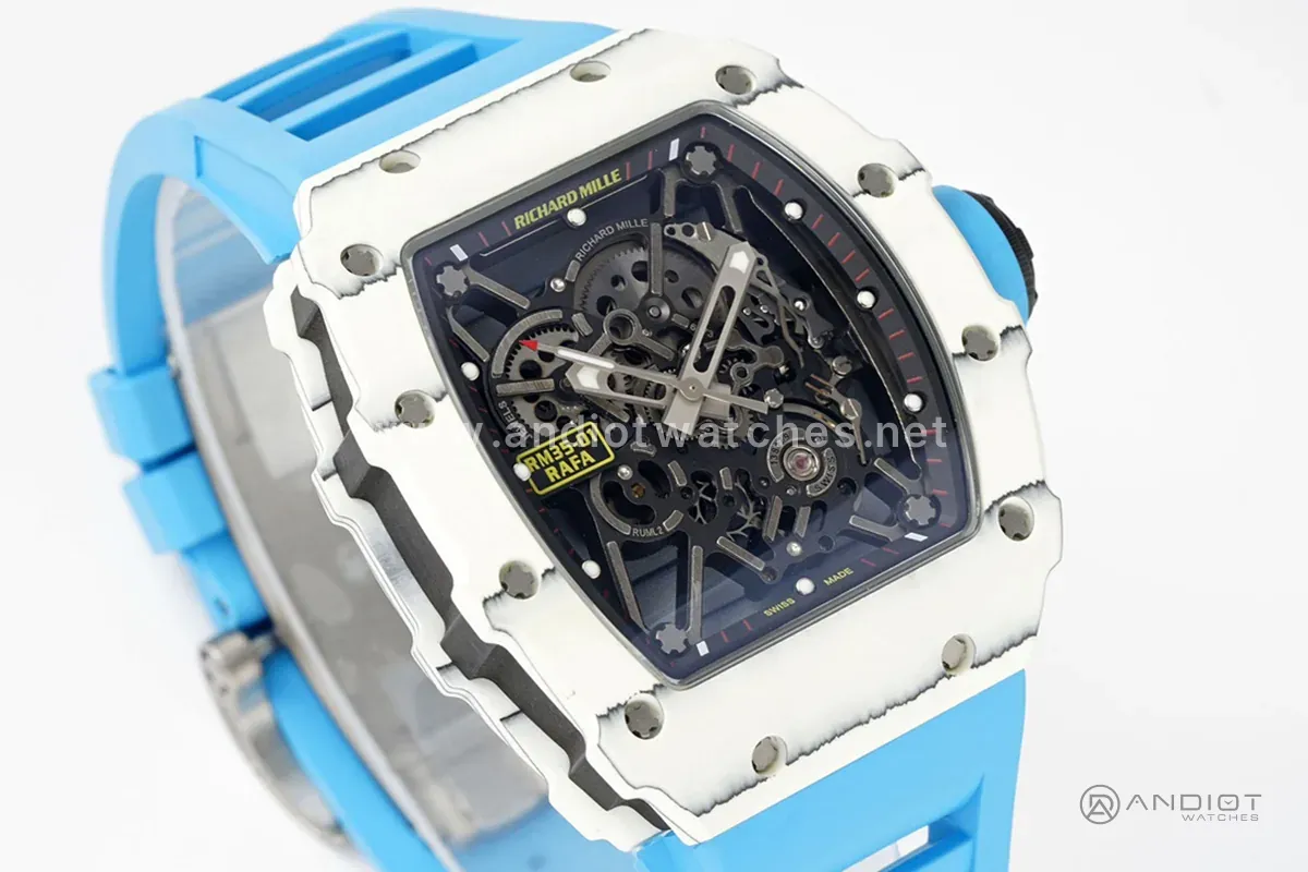 RM 035-01 Rafael Nadal NTPT bianco su cinturino in gomma blu (Sonic) - immagine 3