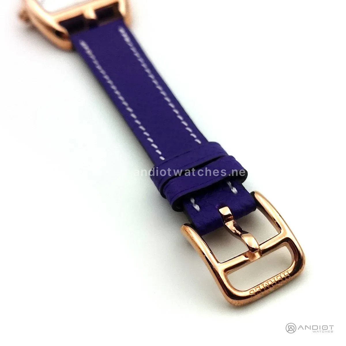 Cape Cod Tonneau Rose Gold on Purple Epsom Leather Strap