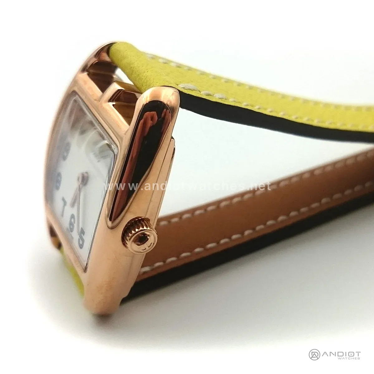 Cape Cod Tonneau Rose Gold on Yellow Epsom Leather Strap