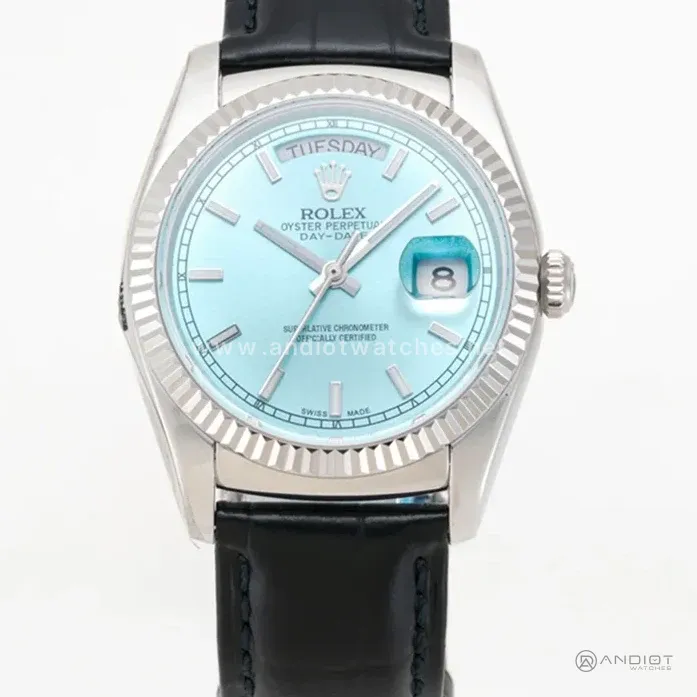 Day-Date 36 Ice Blue Dial in White Gold on Leather Strap