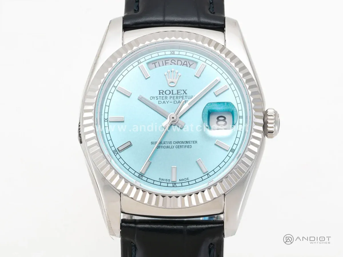 Day-Date 36 Ice Blue Dial in White Gold on Leather Strap