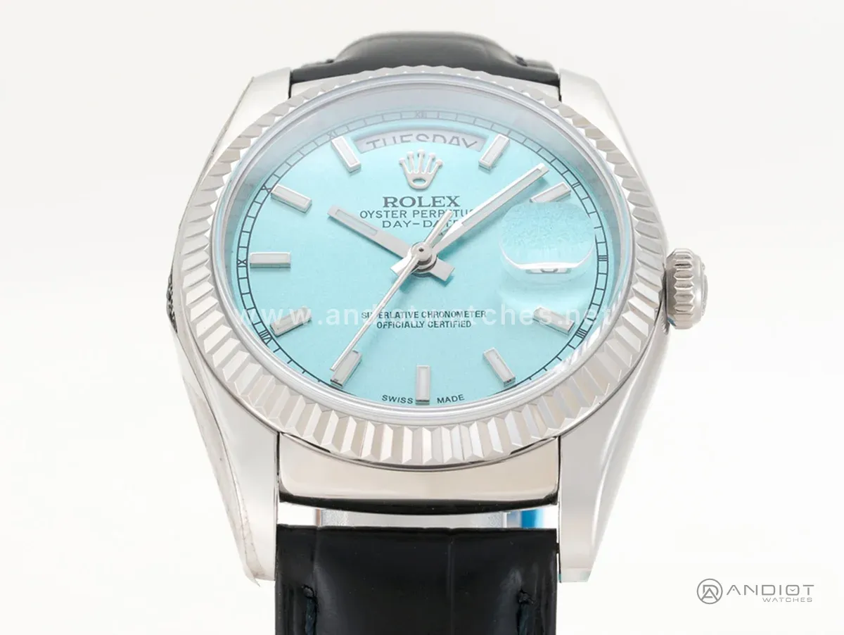Day-Date 36 Ice Blue Dial in White Gold on Leather Strap