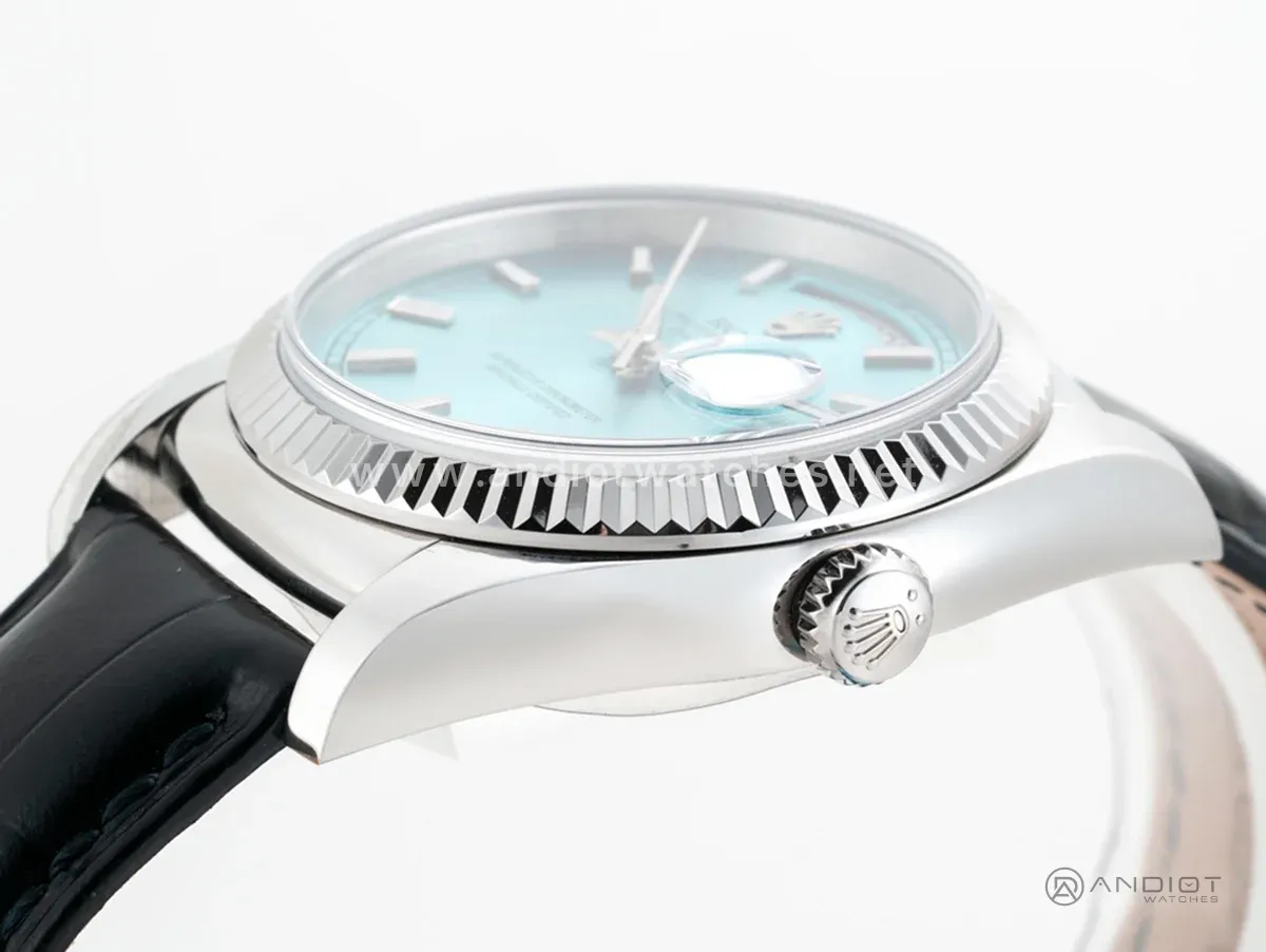 Day-Date 36 Ice Blue Dial in White Gold on Leather Strap