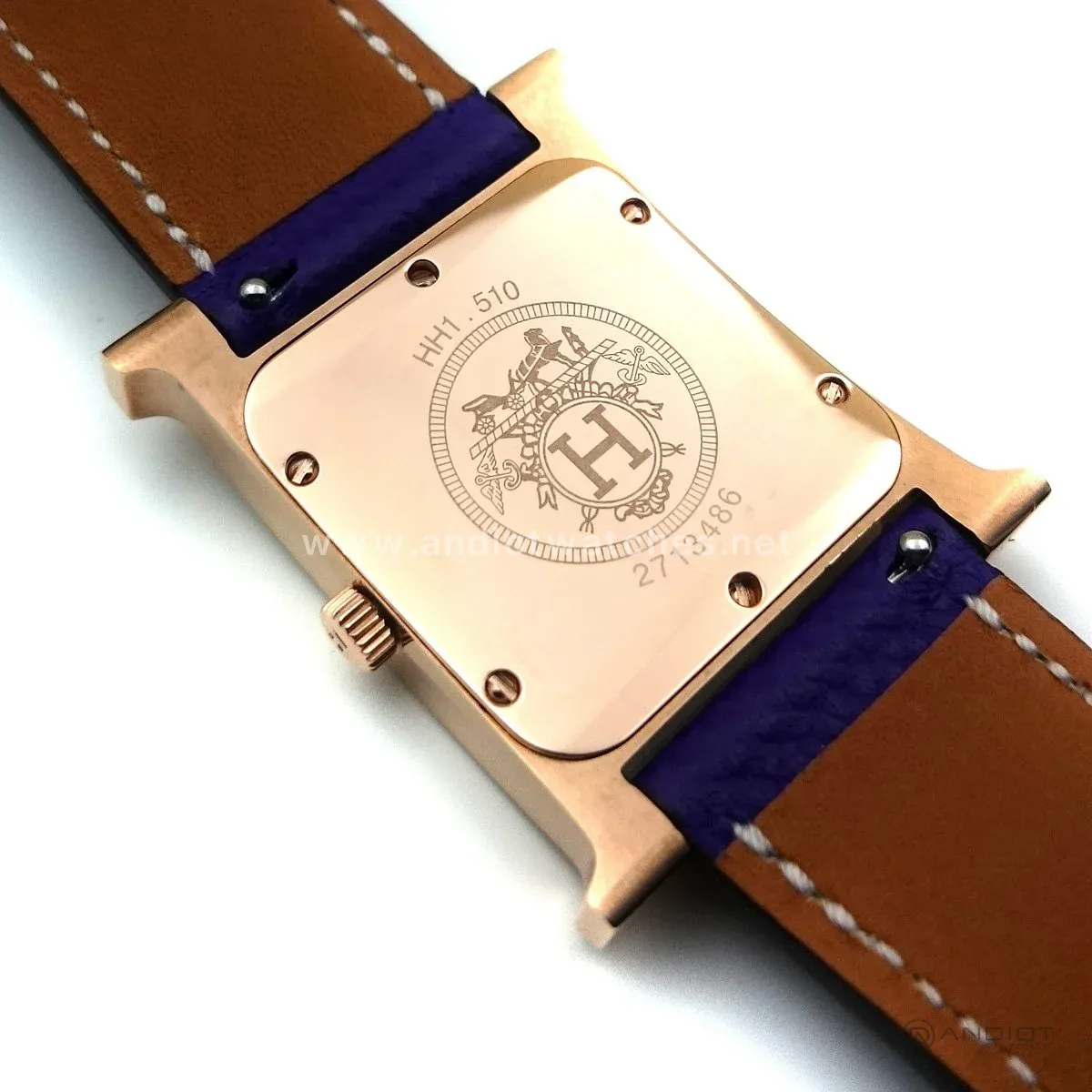 Heure H Rose Gold on Purple Epsom Leather Strap