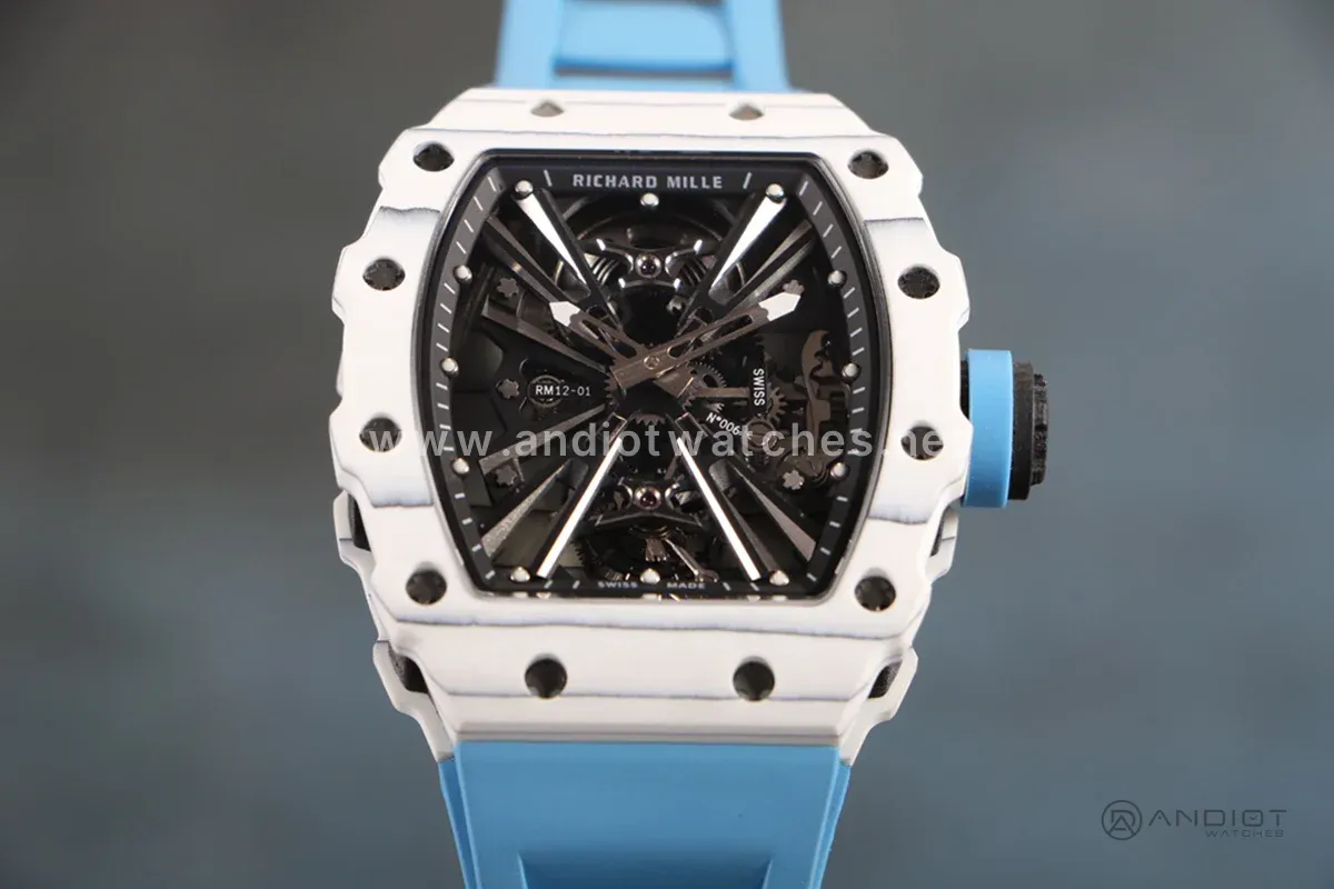 RM 012-01 Tourbillon White NTPT Carbon on Blue Rubber Strap