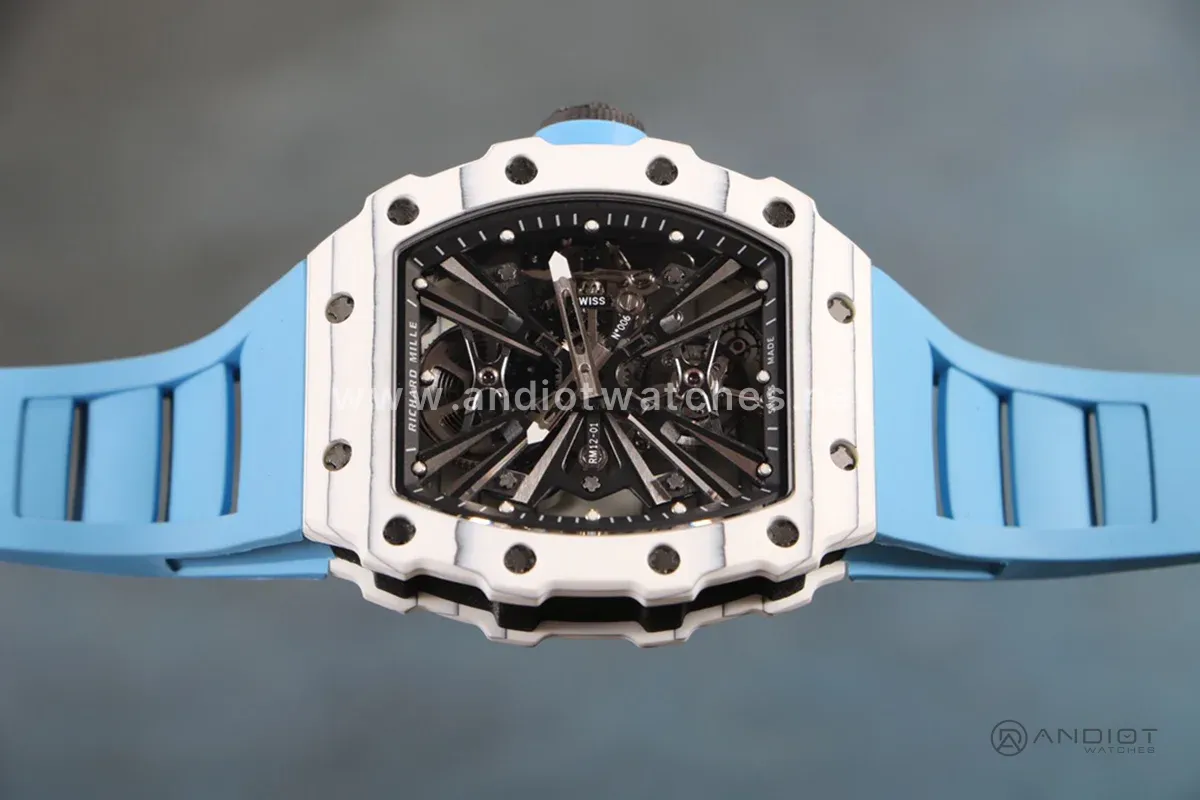 RM 012-01 Tourbillon White NTPT Carbon on Blue Rubber Strap