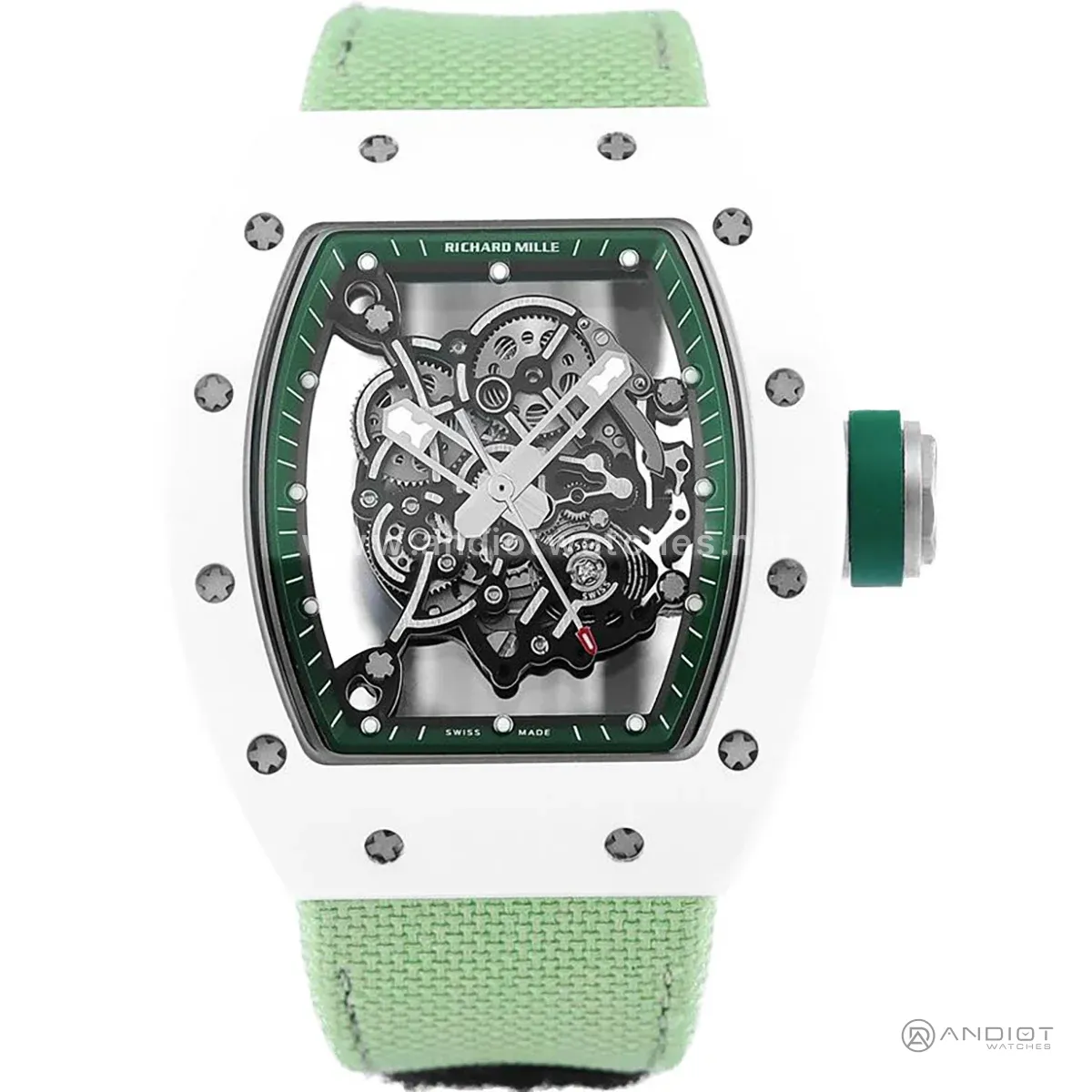 RM 055 White Bubba Watson White Ceramic on Green Nylon Strap