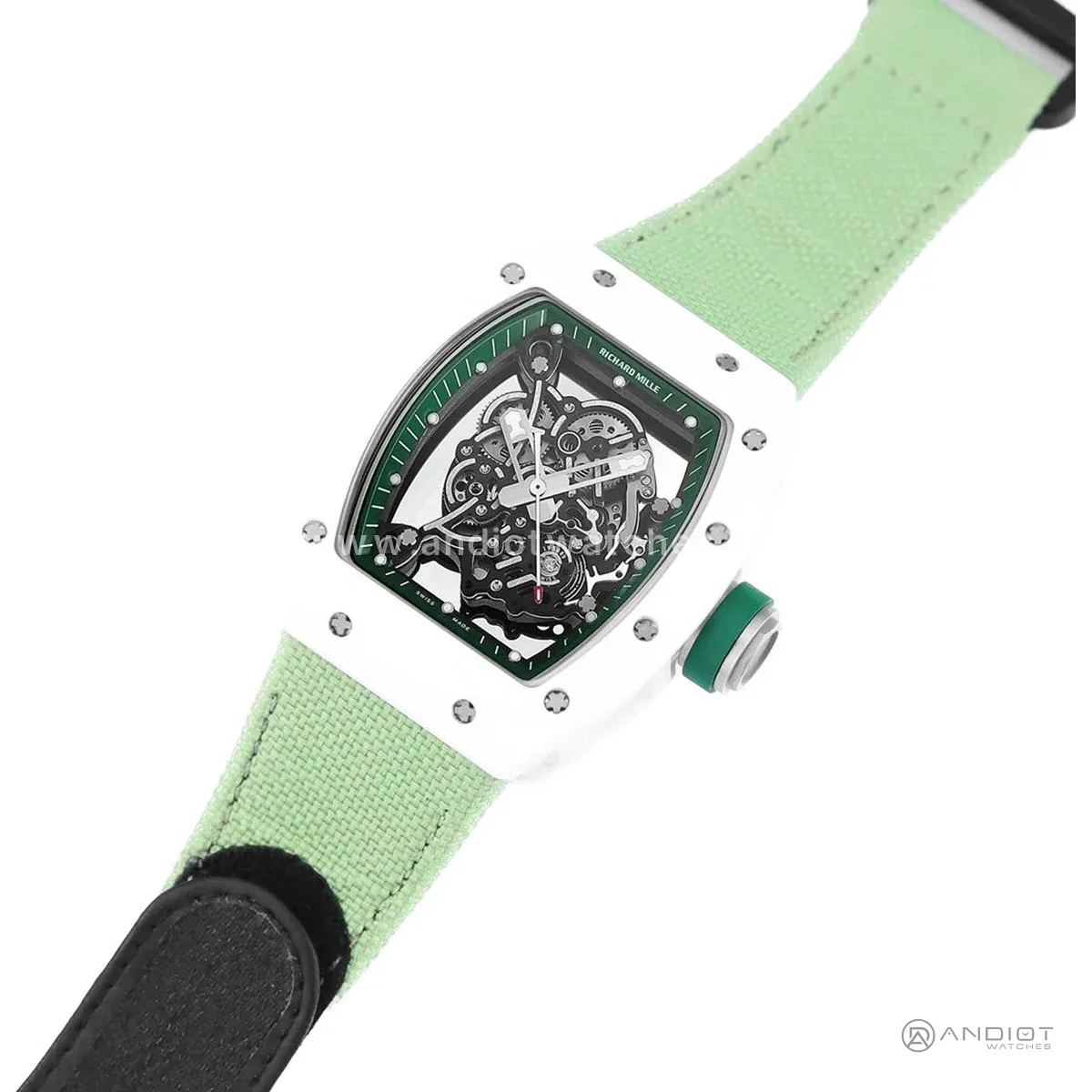 RM 055 White Bubba Watson White Ceramic on Green Nylon Strap