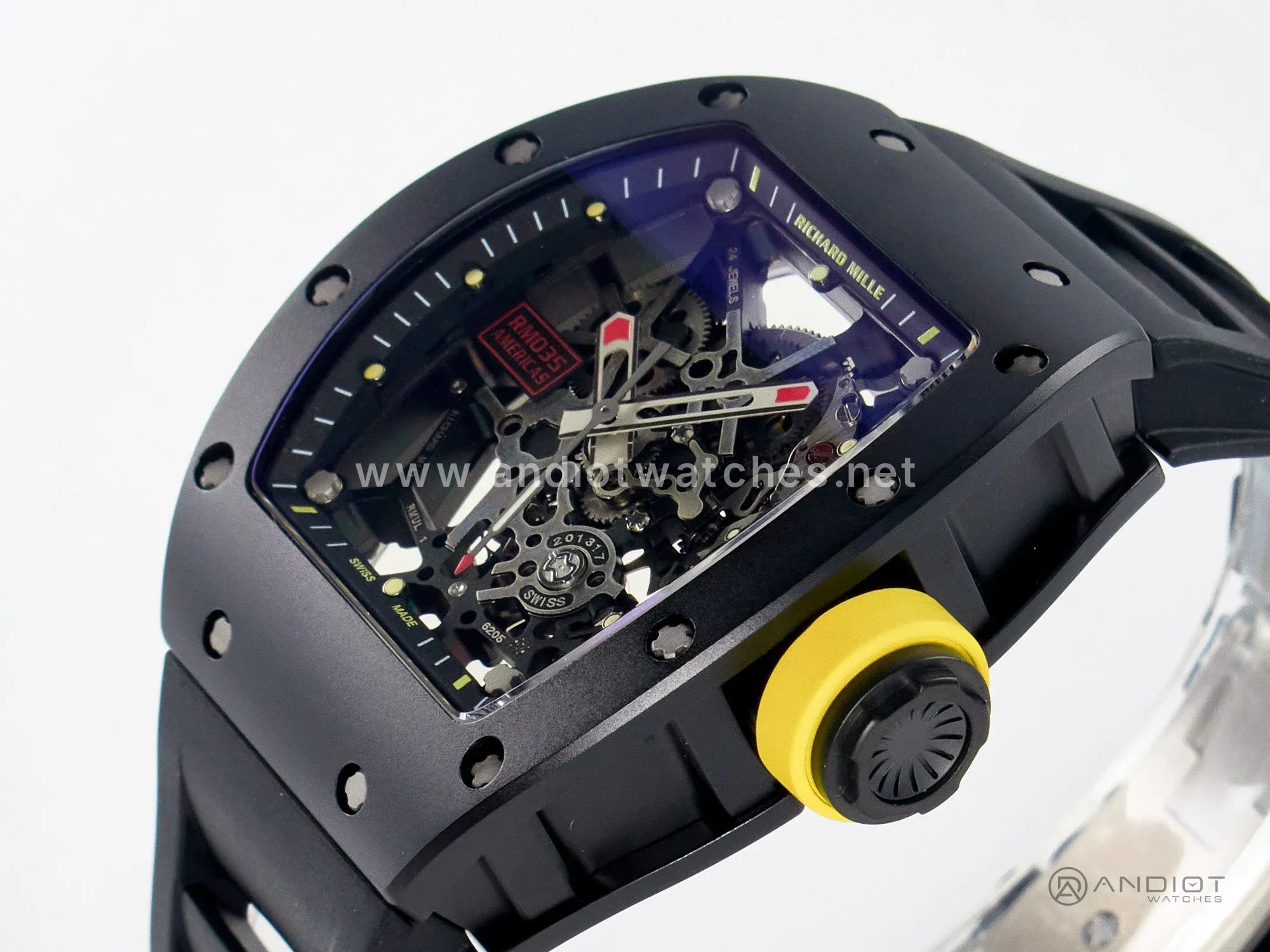 RM035-02 Black Ceramic SONIC Best Edition Skeleton Dial on Black Rubber Strap Clone RMUL1