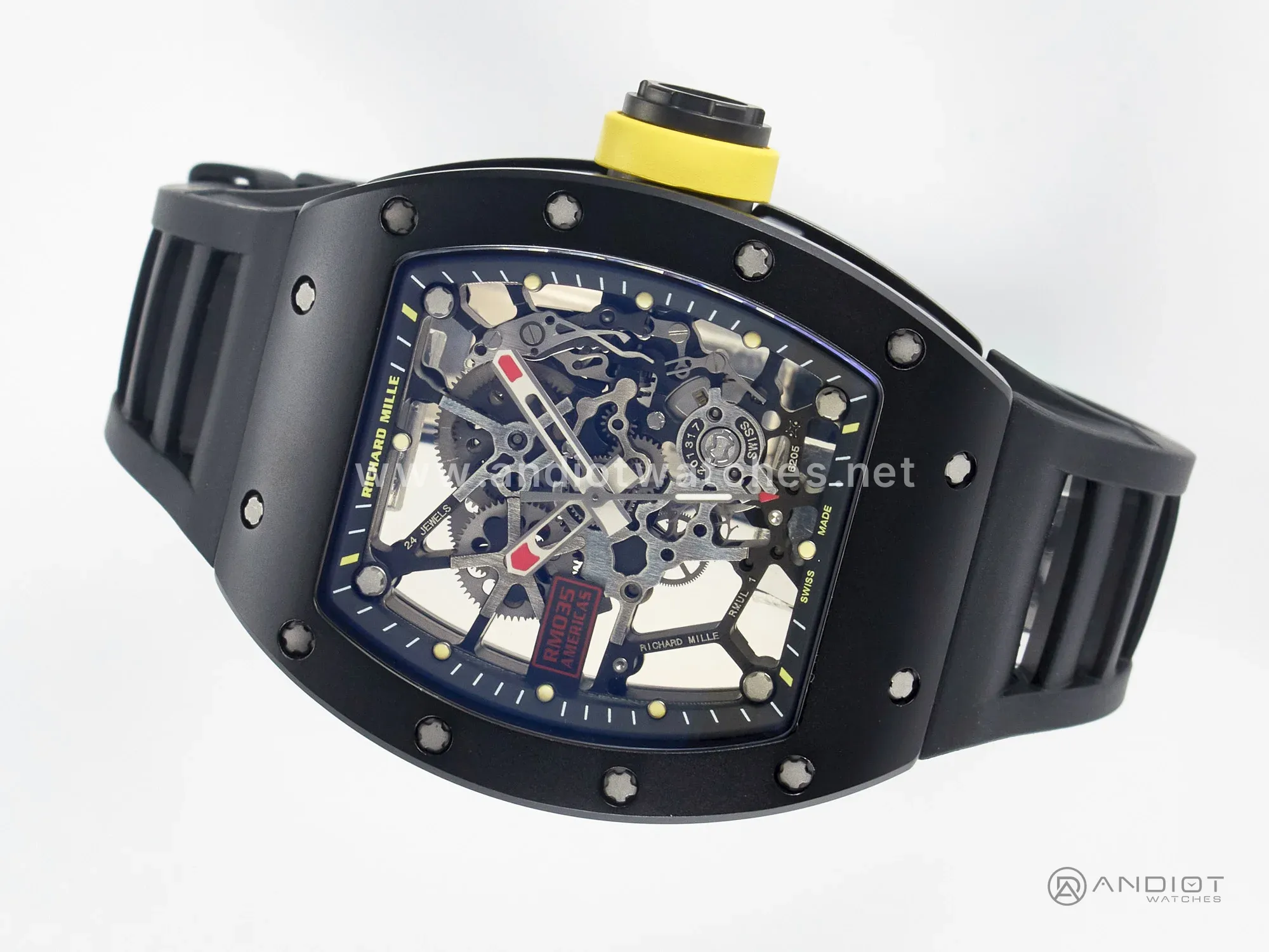 RM035-02 Black Ceramic SONIC Best Edition Skeleton Dial on Black Rubber Strap Clone RMUL1