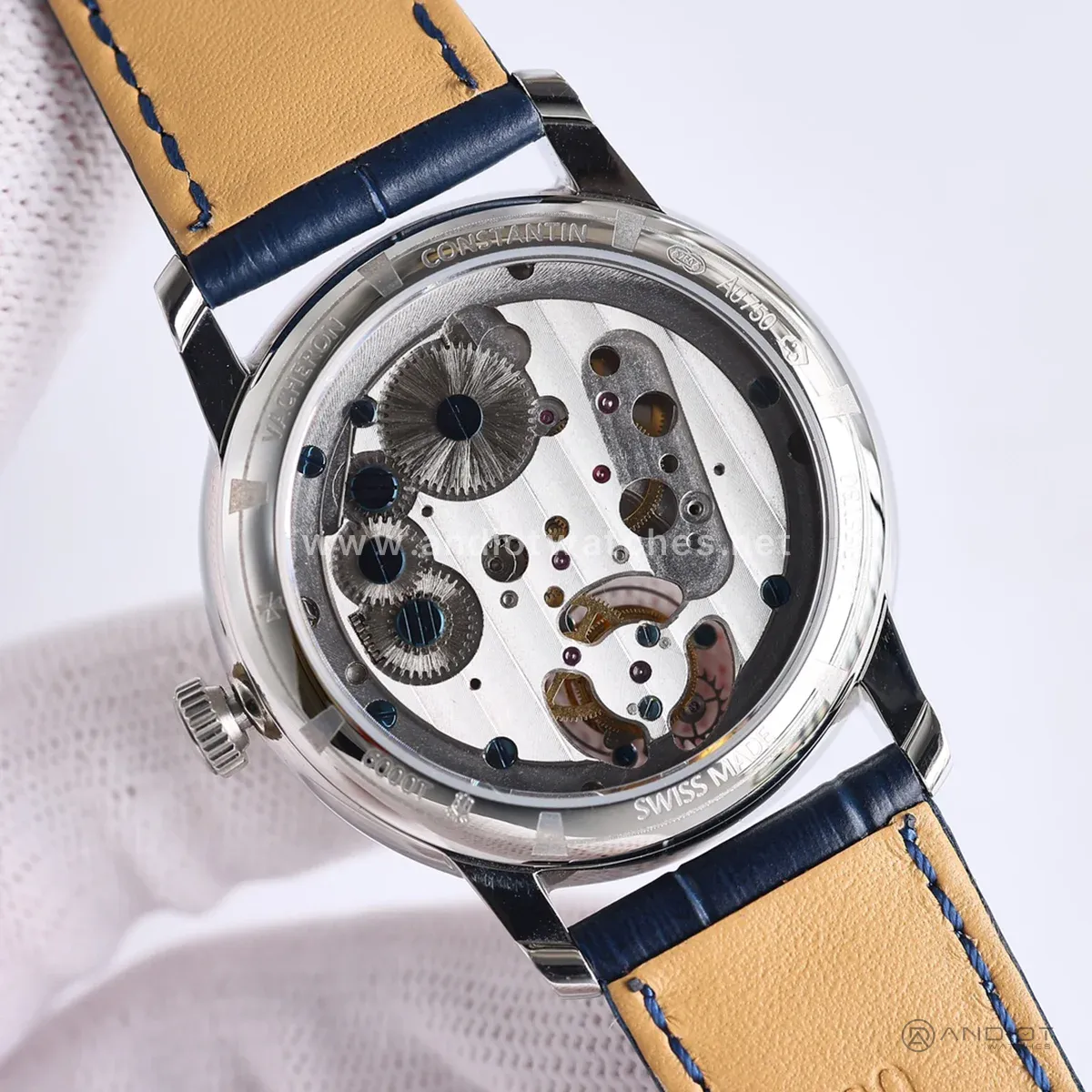 Traditionelle Tourbillon in Steel on Blue Leather Strap